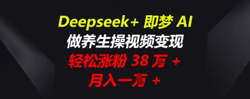 Deepseek+即梦AI,做养生操视频变现,轻松涨粉38W+,月入一W+-灯任务