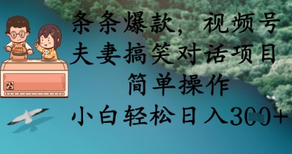 条条爆款,视频号夫妻搞笑对话项目,简单操作,小白轻松日入3张+-灯任务