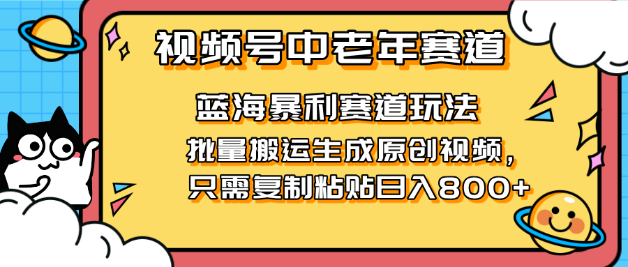 (14314期)2025视频号中老年短视频蓝海暴利风口!复制粘贴搬运视频单日赚800+,无...-灯任务
