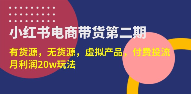 (14186期)小红书电商带货第二期,有货源,无货源,虚拟产品,付费投流,月利润20w-灯任务