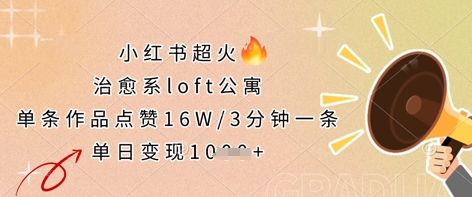 小红书超火的治愈系loft公寓,单条作品点赞16W,3分钟一条,单日变现数张-灯任务